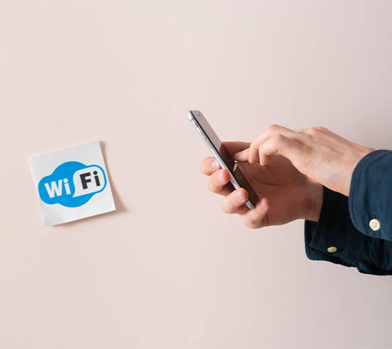 Wifi sign on wall phone connecting to wifi