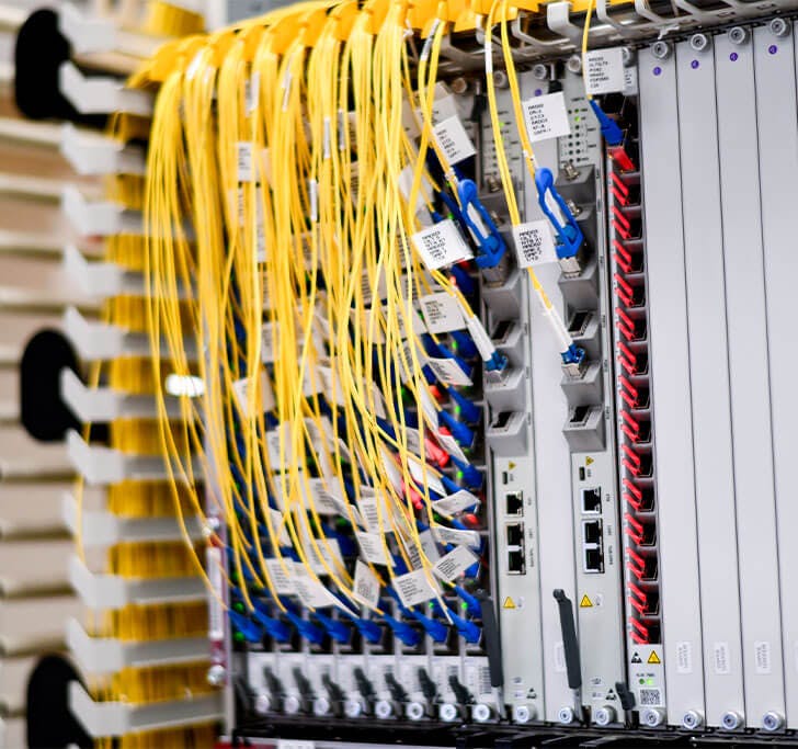 A photo of yellow wires coming out of EPB's fiber optic equipment.