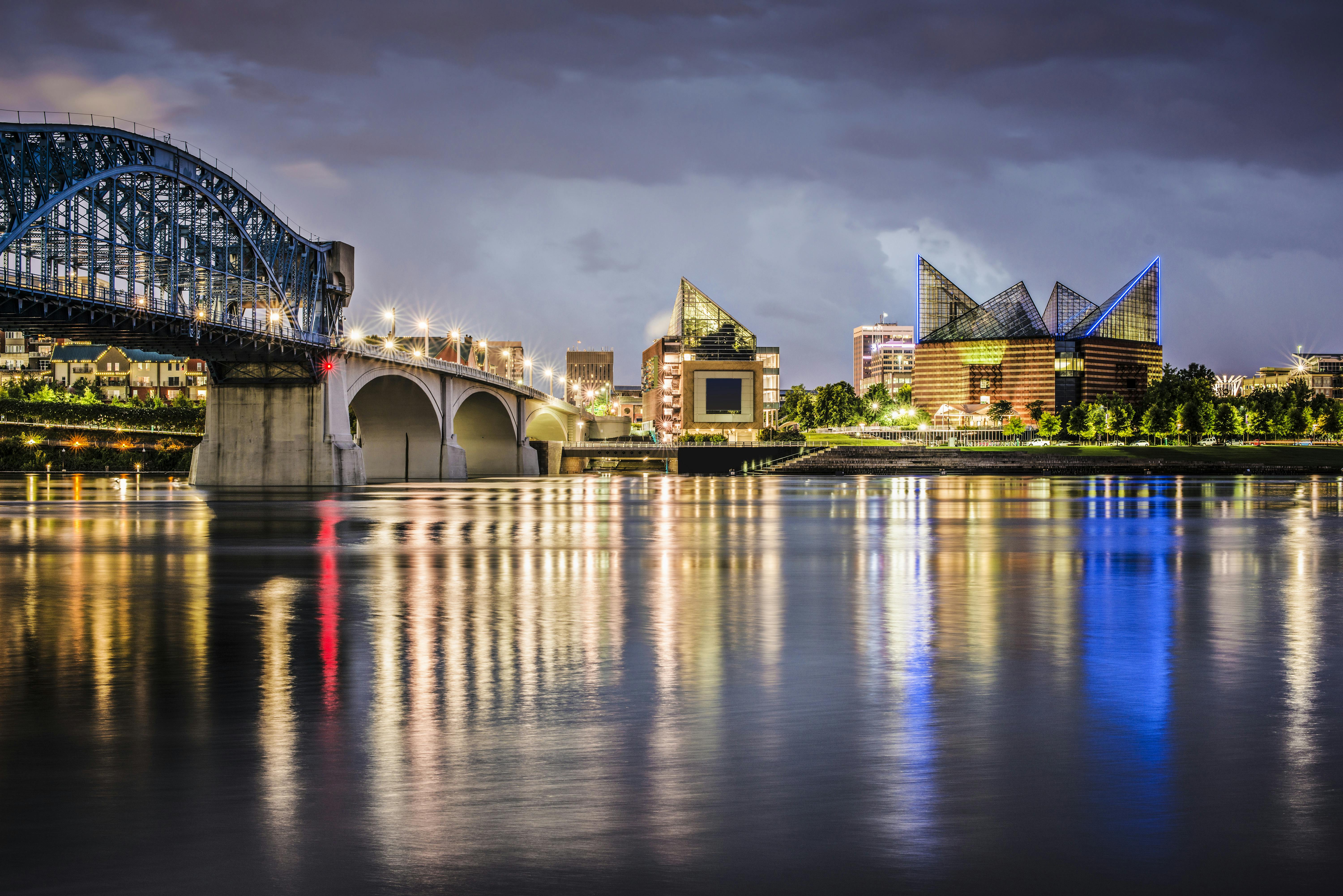 Market Street Bridge and Aquarium at night