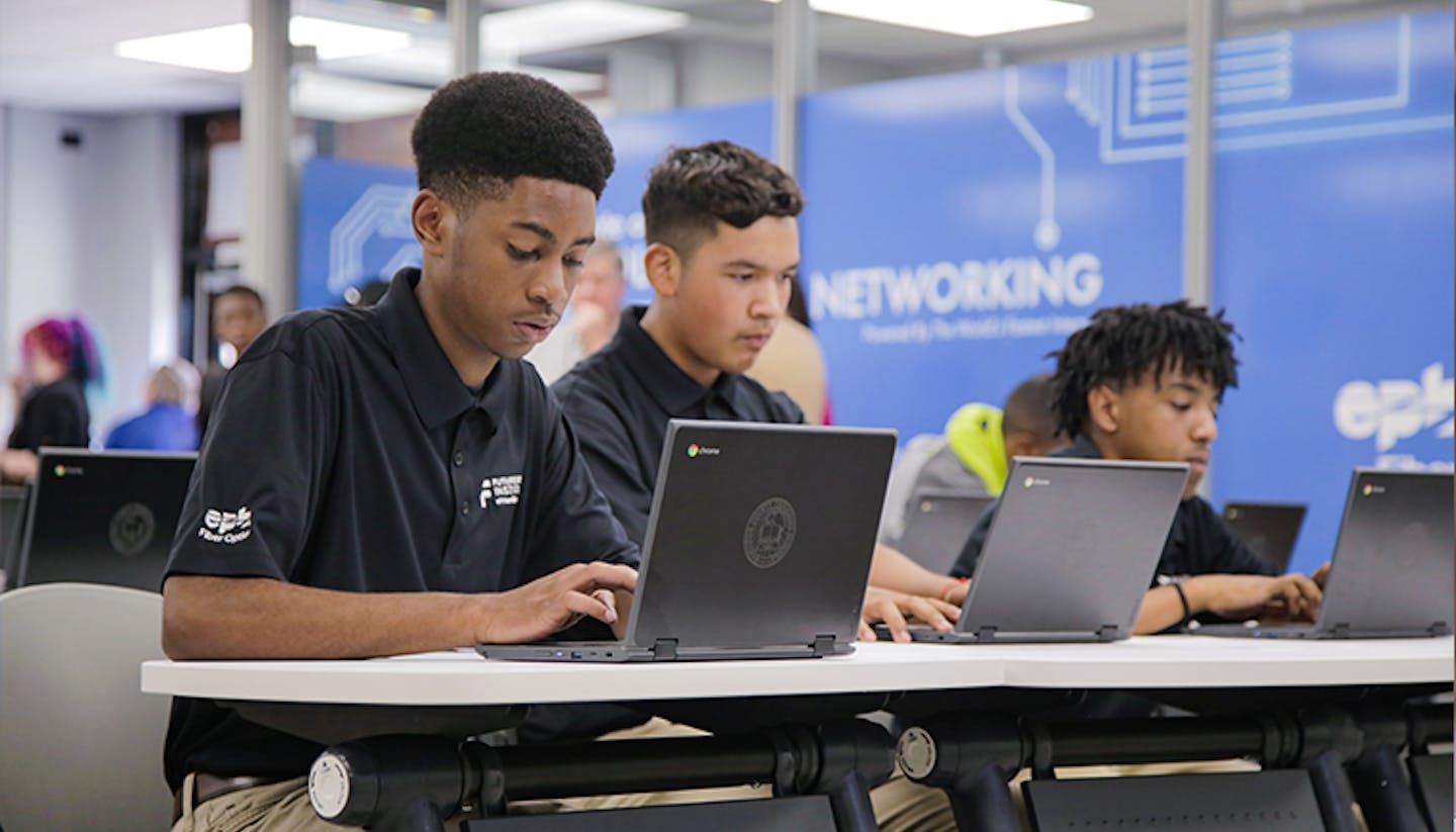 Students of EPB Institute of Technology at Tyner Academy use their computers at the new learning laboratory.