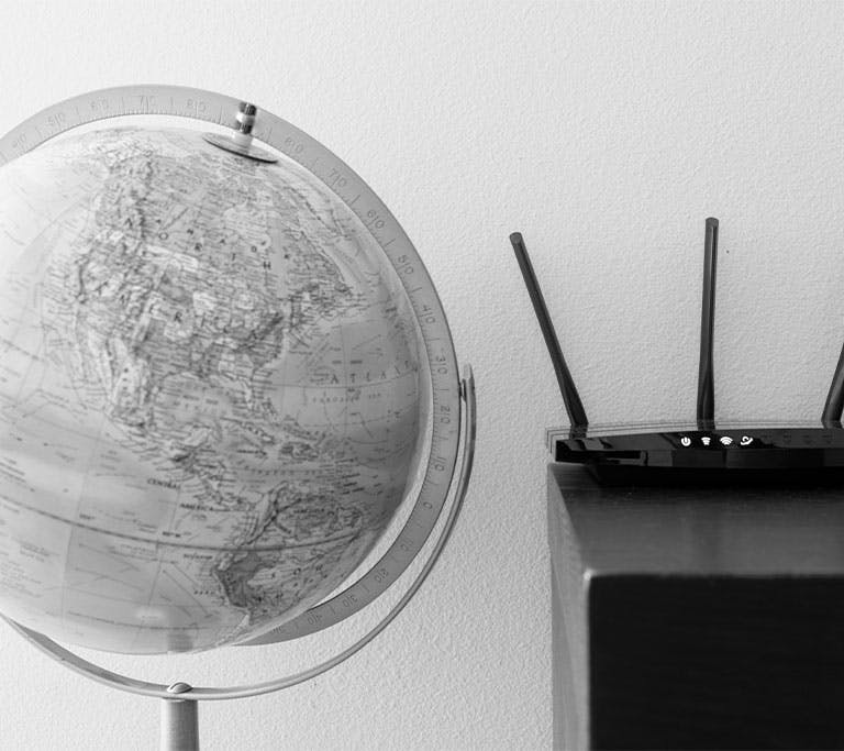 wifi router on bookshelf